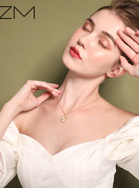 纯银圆牌贝母摩羯座吊坠锁骨链