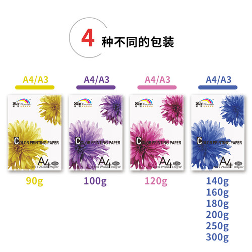 星旺A3彩激纸A3A4彩色激光打印纸90g100g120g180g300g彩色激光打印机厚纸相片纸 - 图0