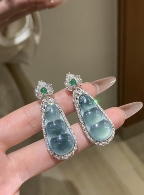 S925银镶天然危料翡翠四季豆女项链蓝水高冰吊坠福豆锁骨链新中式