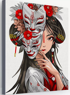戴着面具高级感数字油画diy填充手绘丙烯油彩画装饰画