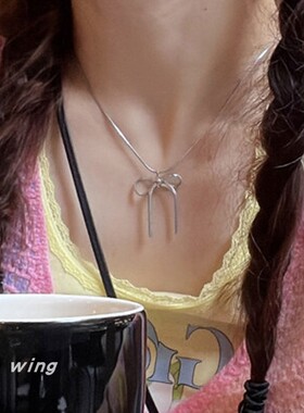 铜女蝴蝶结吊坠项链锁骨链