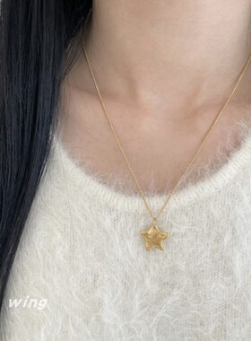 铜女复古哑光做旧爱心星星项链