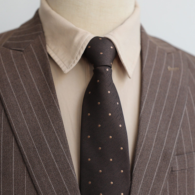 男士领带复古咖啡棕色系懒人拉链领带一拉得正装商务休闲意式波点,淘宝优惠券,粉丝福利购,淘宝优惠卷