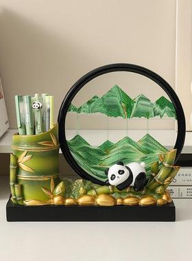 创意熊猫胸有成竹笔筒办公室桌面励志装饰摆件儿童男女孩生日礼物