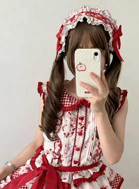 lolita草莓蛋糕蕾丝红色发带头饰可爱女仆蝴蝶结罗莉塔樱桃发饰