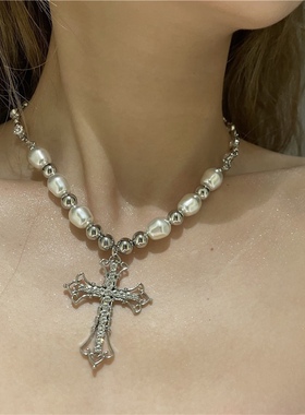 ins风嘻哈复古珍珠项链吊坠