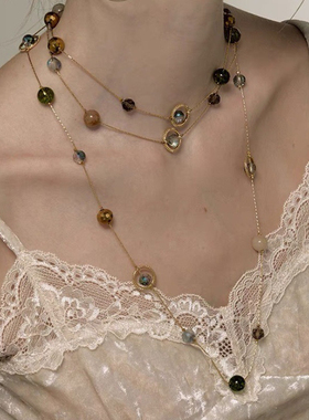 复古轻奢小众气质法式长款三层流苏夜风铃珍珠绕式叠链