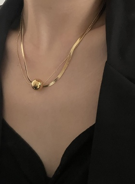 金光闪闪蛇骨链小金球双层项链女镀18k金轻奢高级转运珠锁骨颈链