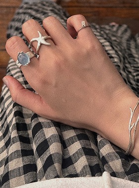 设计感哑光金属海星猫眼金属开口戒指女小众简约时尚个性百搭指环