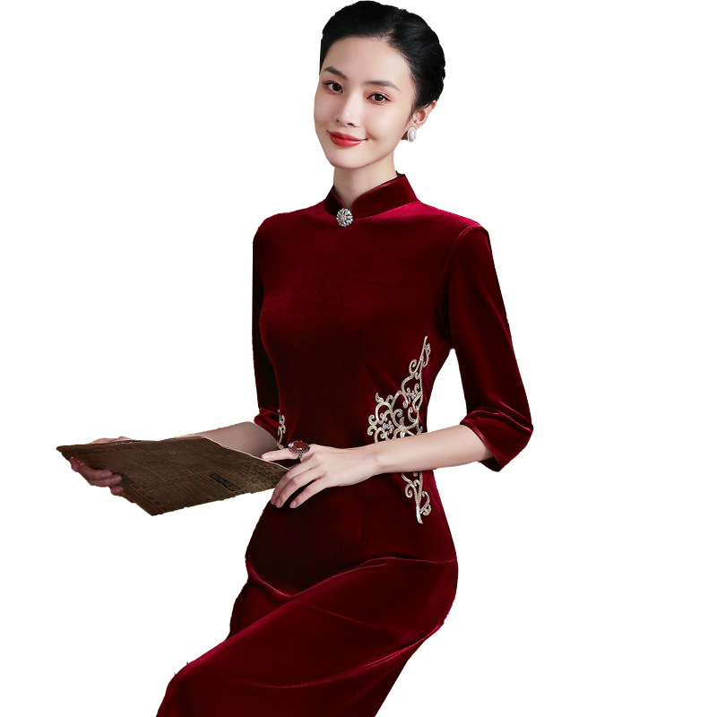 婚礼妈妈装2020新款中年女秋装旗袍 福妈锦缘中老年女装