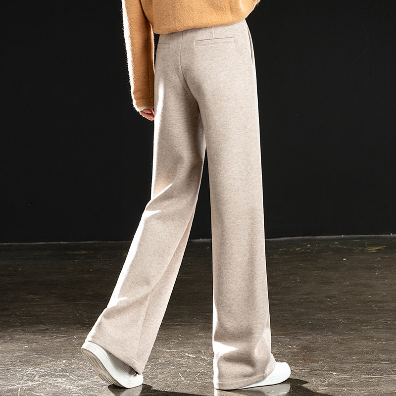 米色羊毛呢阔腿裤秋冬2021年休闲裤 扇影休闲裤