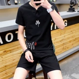 Мужской летний трендовый комплект, летняя одежда, из хлопка и льна, короткий рукав, большой размер