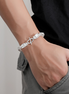 999足银手链男纯银龙头