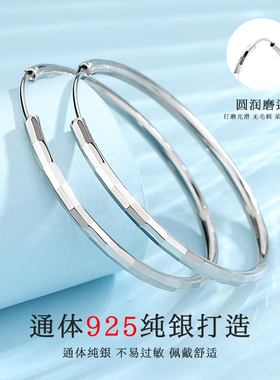 925纯银圆管车花耳圈时尚百搭女