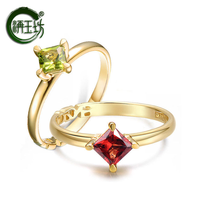 洅玉坊新款9k黄金镶嵌石榴石紫戒指 洅玉坊戒指/指环