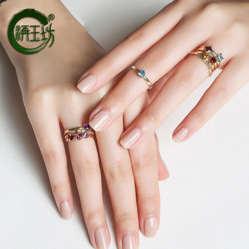 洅玉坊网红新款时尚天然彩色9k女戒 洅玉坊戒指/指环