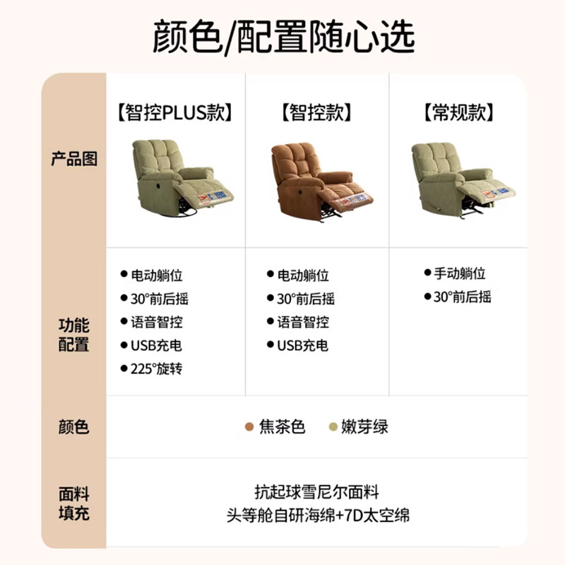 芝华仕头等舱布艺单人沙发客厅智能语音电动功能懒人摇摇椅30728,淘宝优惠券,粉丝福利购,淘宝优惠卷