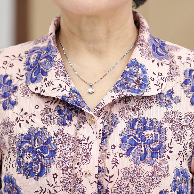 女装夏装长袖妈妈60岁70套装80衬衫 蔓姿莲中老年女装