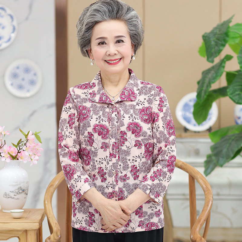 女装夏装长袖妈妈60岁70套装80衬衫 蔓姿莲中老年女装