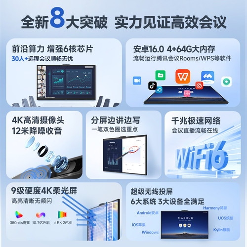 MAXHUB新锐版智能交互会议平板一体机电子黑白板多媒体教学室触摸显示屏电子白板书写领效EC55CADVH65VH75 - 图0