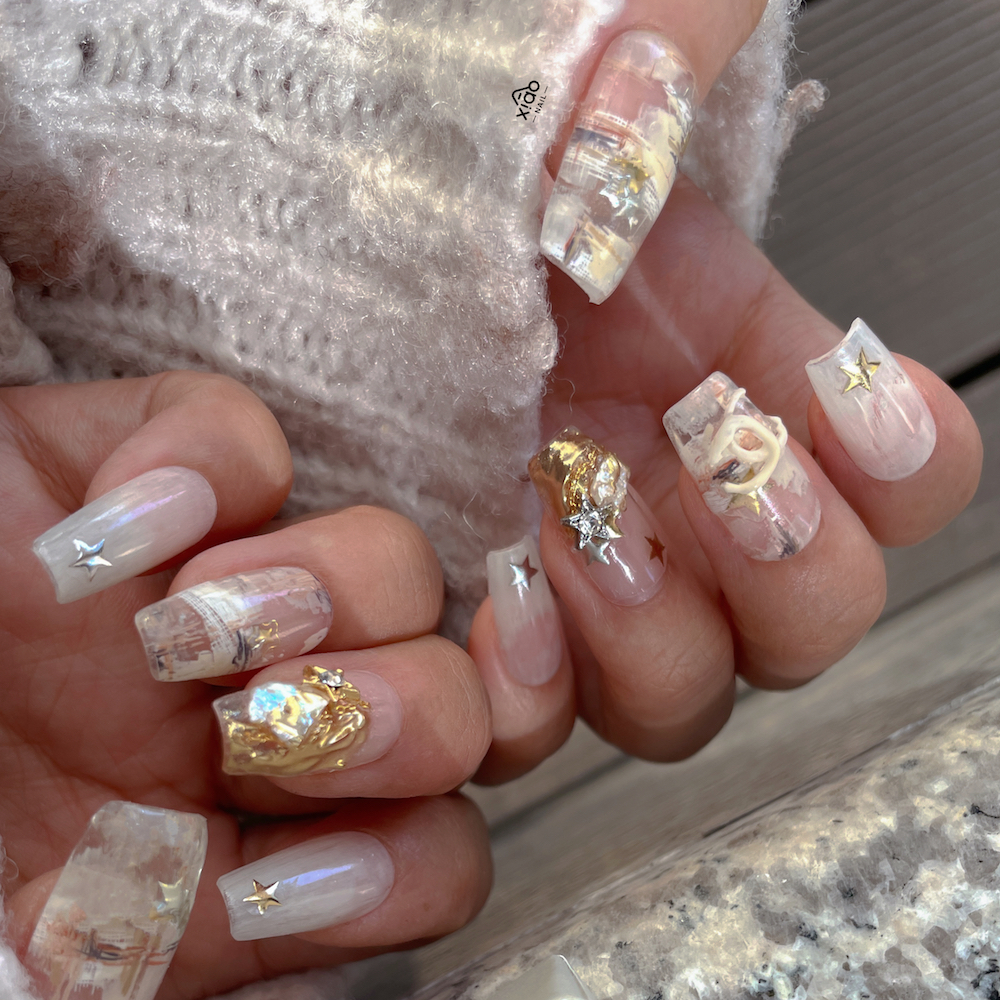 XIAO A NAIL定制金属星星超薄美甲贴纸真金美甲铆钉指甲DIY饰品贴 - 图1