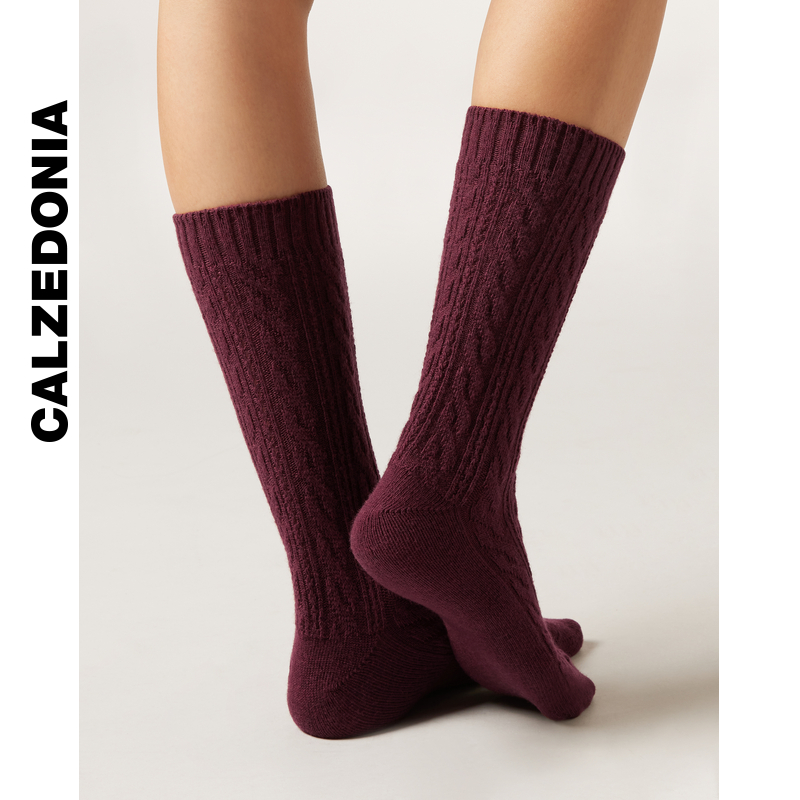 CALZEDONIA卡泽意袜25秋冬新女士休闲舒适麻花纹短袜中筒袜DC0591 - 图2