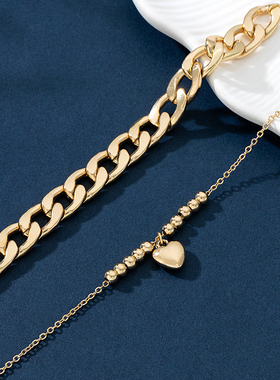 欧美风时尚简约金色链条项链套装