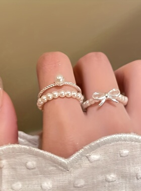 轻奢蝴蝶结珍珠开口女士戒指