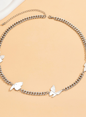 欧美风时尚个性银链白蝴蝶项链女