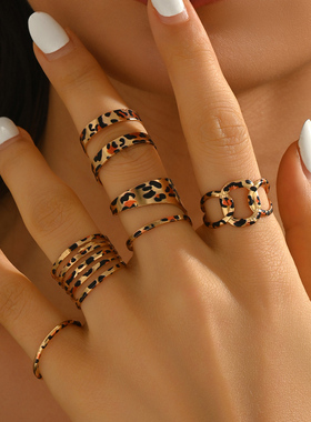 复古豹纹合金不掉色开口戒指女