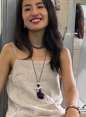 设计师款彩绘斑马流苏项链女2025新款高级感复古民族风挂绳毛衣链