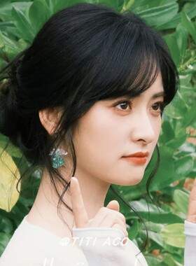 沈月同款绿色水晶流苏耳环女森系小清新度假风耳饰耳钉无耳洞耳夹