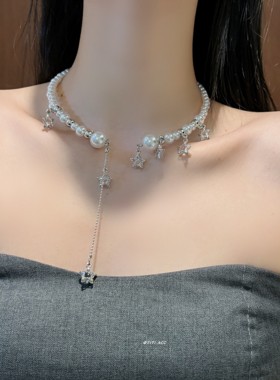 法式复古珍珠流苏项圈choker女小众轻奢气质高级感锁骨链百搭精致