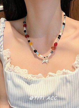 海边度假风多巴胺贝壳串珠锁骨链女氛围感小众牛奶罐花瓶吊坠项链