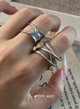 冷淡风不规则线条缠绕戒指叠戴几何宽边指环复古时尚开口食指戒潮