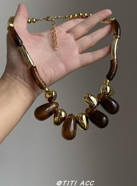 欧美复古秋冬美拉德风亚克力串珠项链女民族风写真出片锁骨链颈链