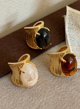 欧美复古虎眼石戒指女个性夸张百搭食指戒轻奢高级感开口指环手饰