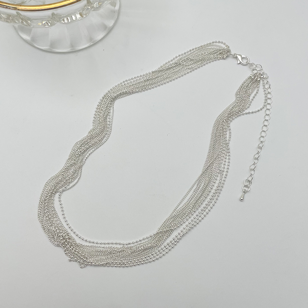 高级感金属白银色多层项链女欧美风性感夸张叠戴锁骨链简约颈链潮-图2