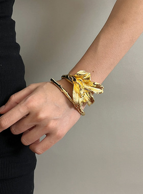 欧美夸张金属树叶手镯女小众轻奢