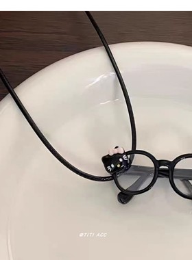 猫咪眼镜皮质系带毛衣项链