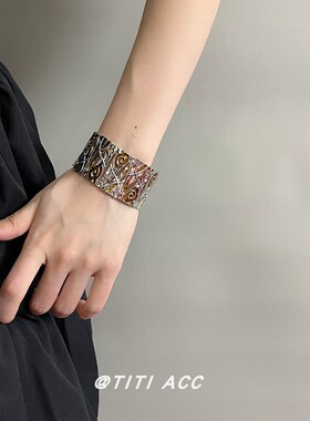 中古vintage复古做旧宽边手镯