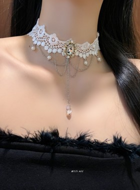 暗黑风黑色蕾丝项链女辣妹哥特亚文化锁骨链复古小众choker颈链潮