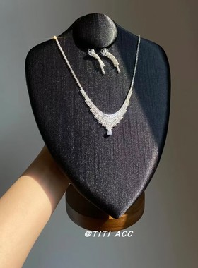 精致闪耀满钻项链女配饰法式复古流苏耳环轻奢高级感宴会颈饰耳饰