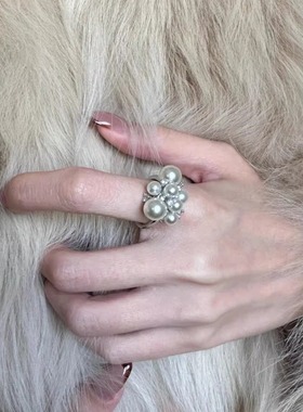 法式精致大小珍珠叠搭细碎闪钻戒指女轻奢高级感指环复古气质手饰