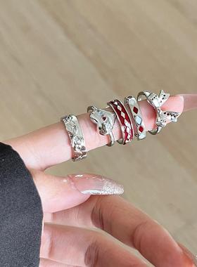 可调节蝴蝶结银色开口戒指复古