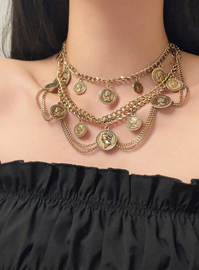 多层夸张项链女多层叠戴锁骨链
