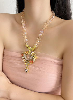 中古vintage睡梦天使爱心项链女