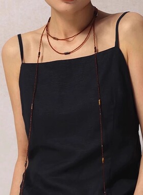 复古棕色串多层珠项链小众设计女