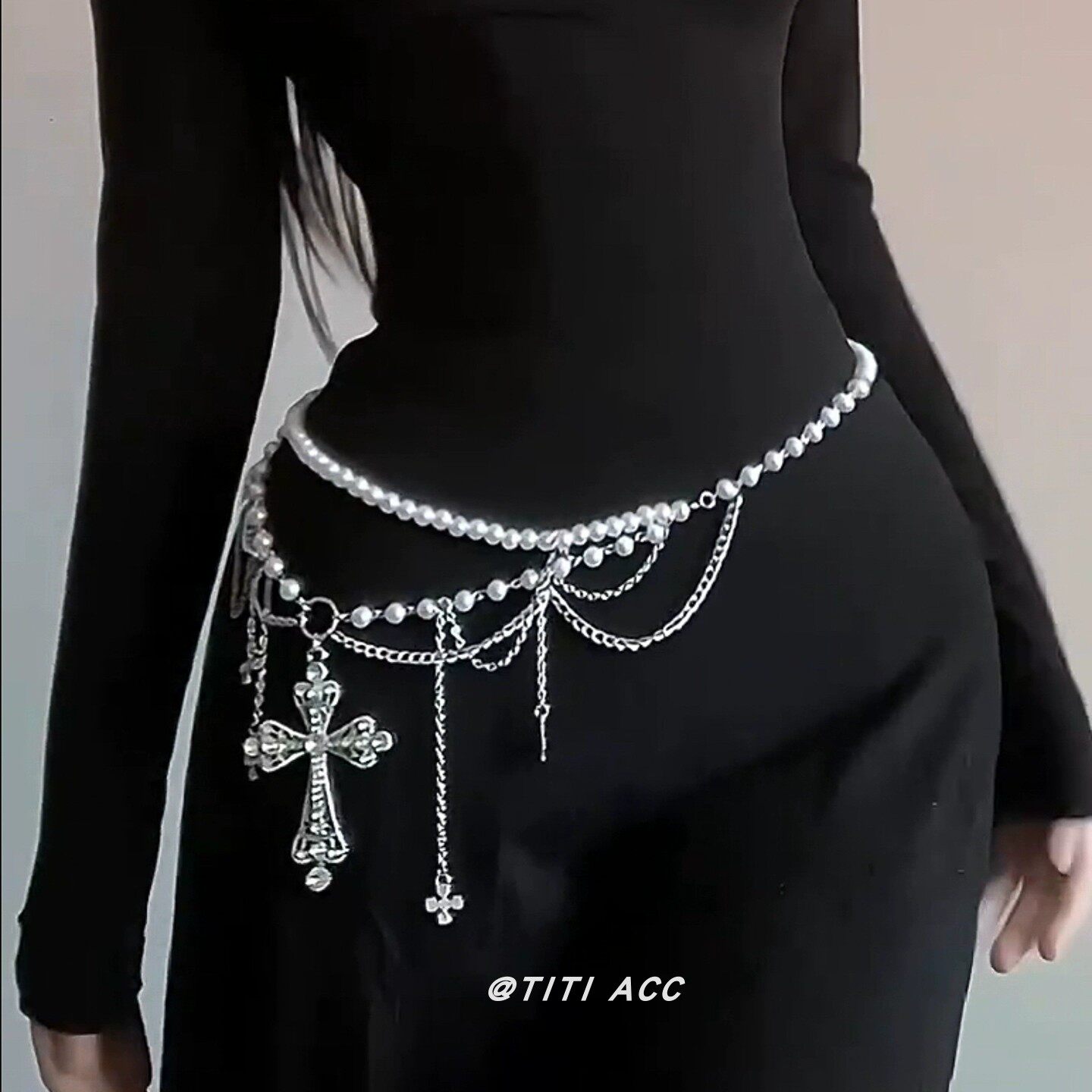 y2k辣妹风十字架珍珠腰链复古小众设计感腰带甜酷风轻奢气质配饰,淘宝优惠券,粉丝福利购,淘宝优惠卷