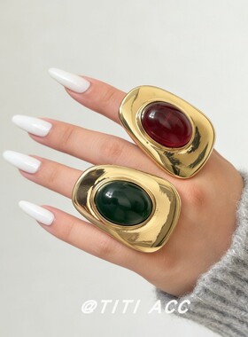 欧美复古金属亚克力戒指女士